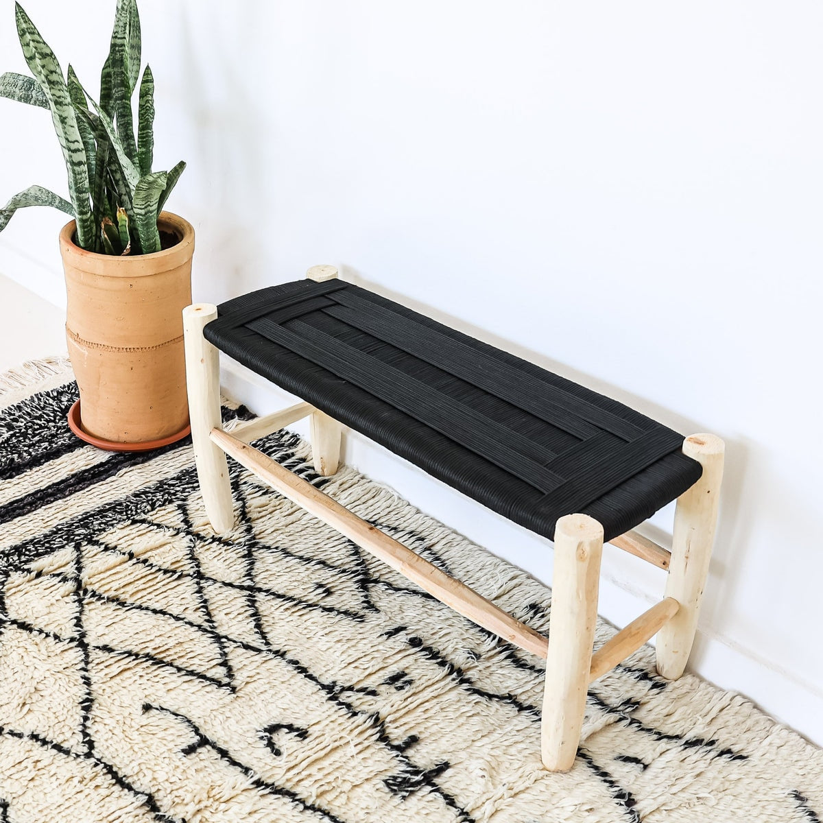 Banc "Bilel" en bois naturel, corde - 110cm