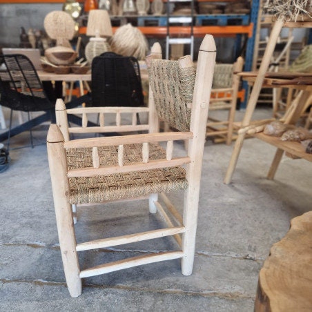 Fauteuil marocain en corde et bois "Qassim" avec dossier inclinable, chaise en bois, fauteuil design