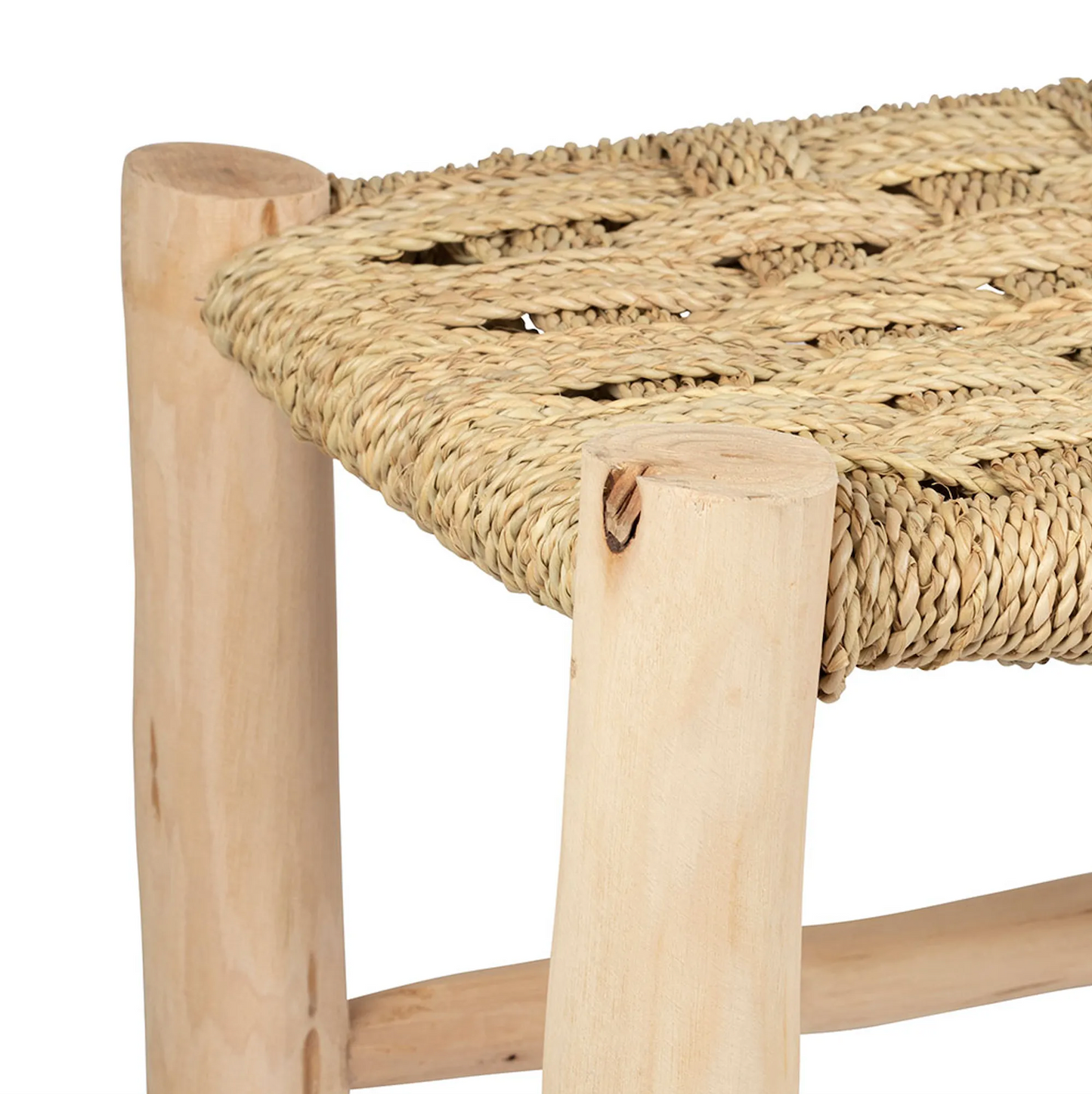 Banc "Amine" en bois naturel, corde et doum - 120cm