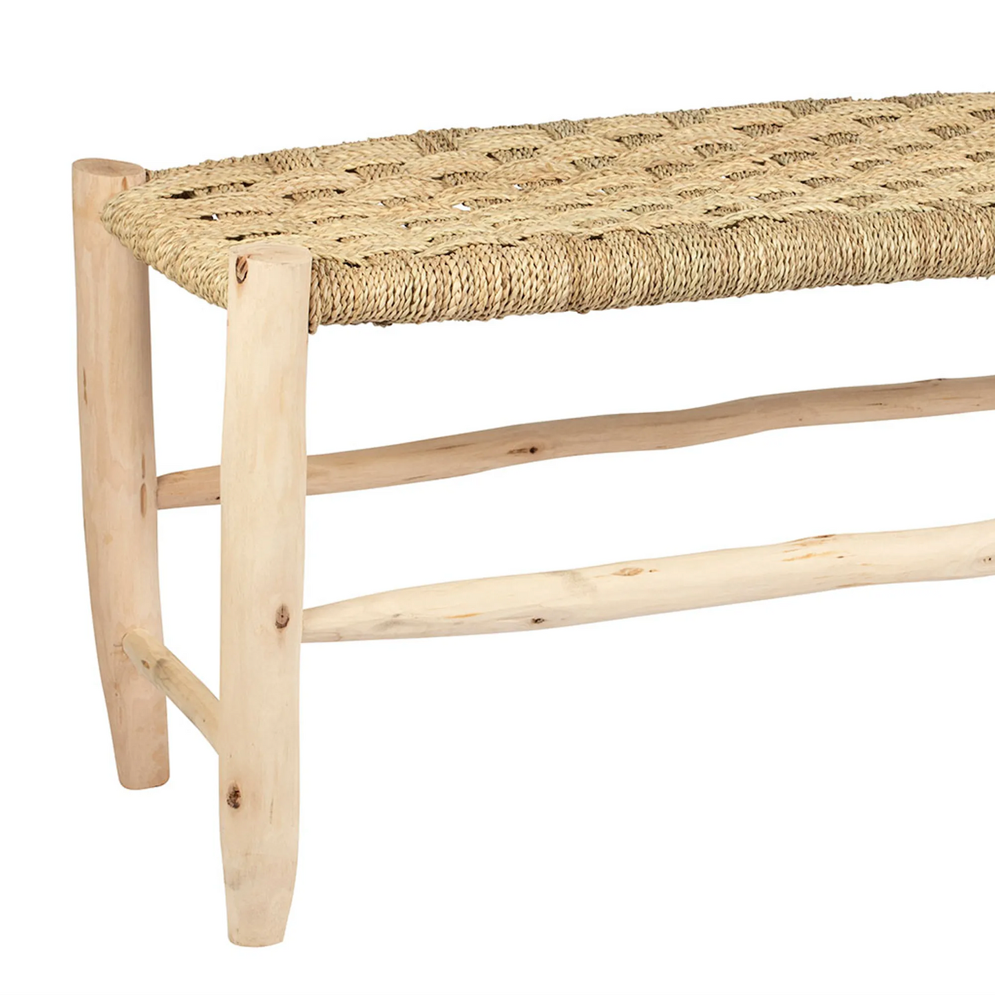 Banc "Amine" en bois naturel, corde et doum - 120cm