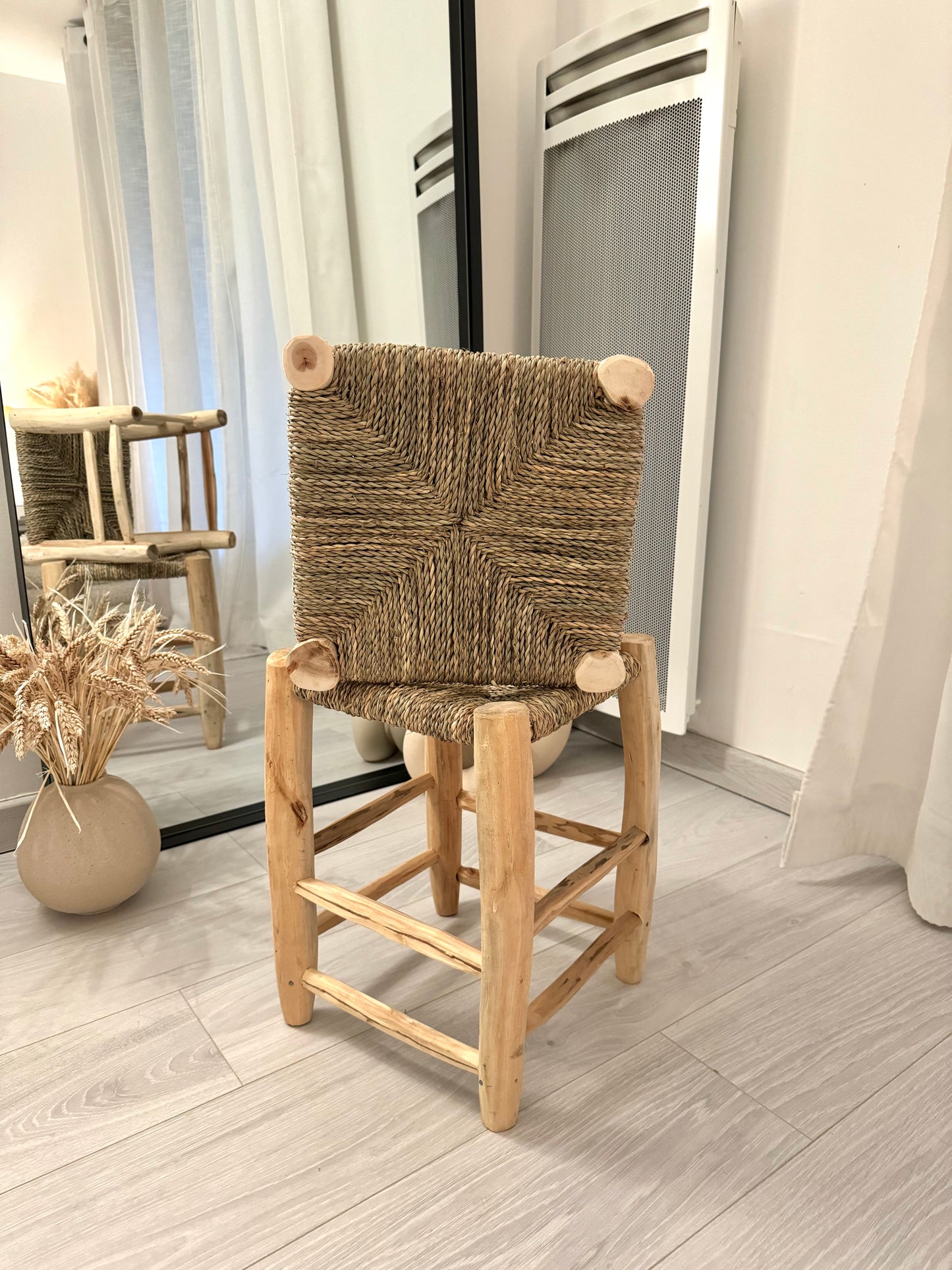 Tabouret "Nabil" en bois, corde naturel et doum