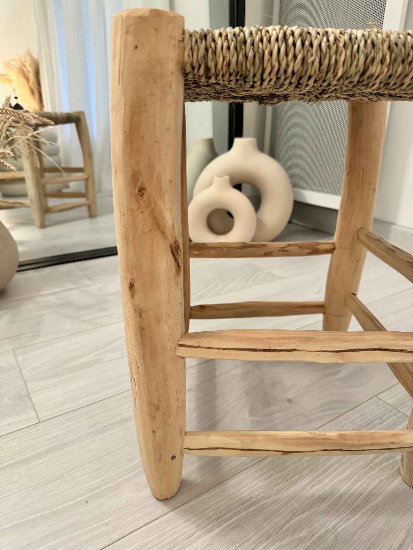 Tabouret "Nabil" en bois, corde naturel et doum