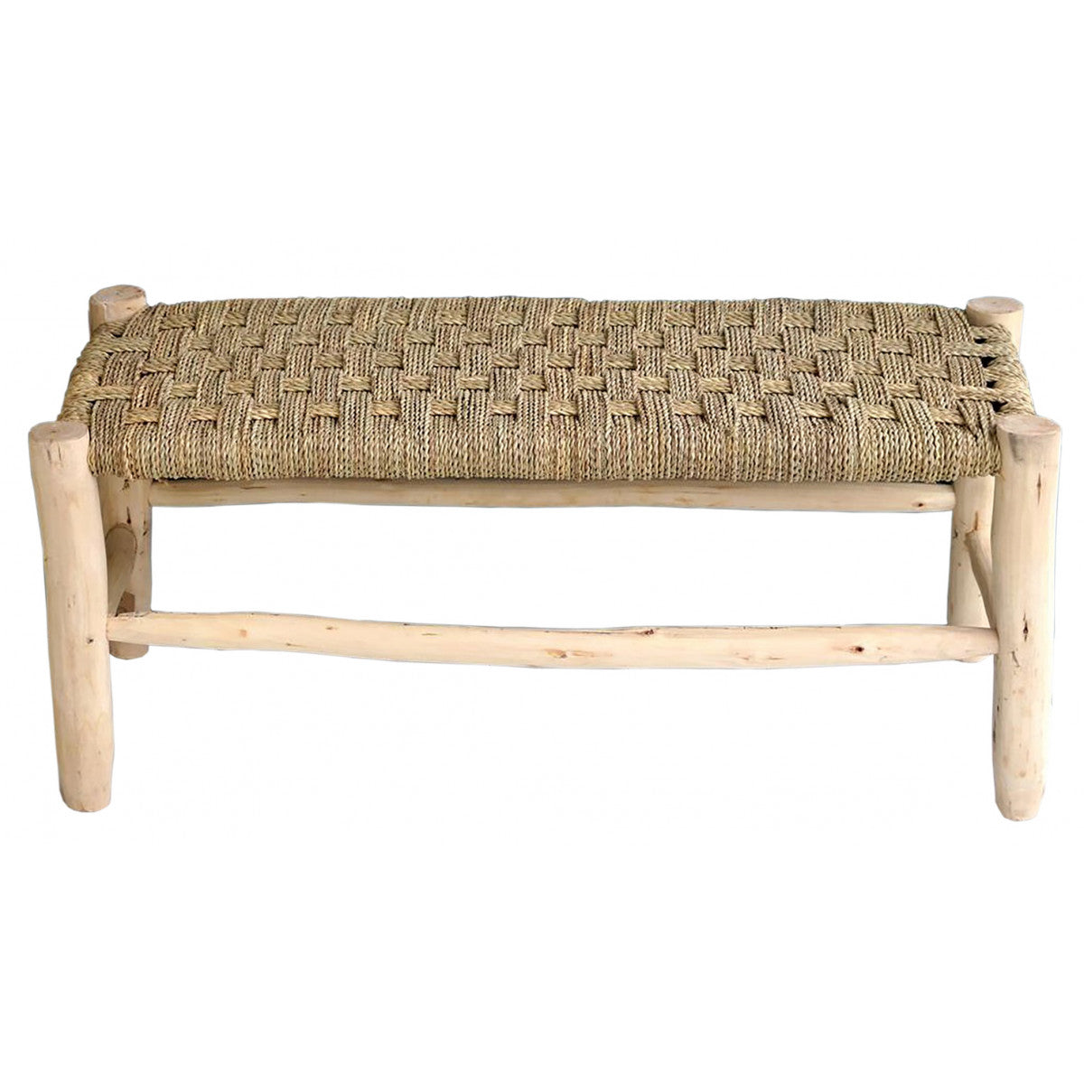 Banc "Amine" en bois naturel, corde et doum - 120cm