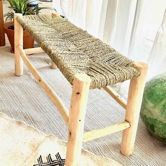 Banc "Ziyed" en bois naturel, corde et doum - 120cm