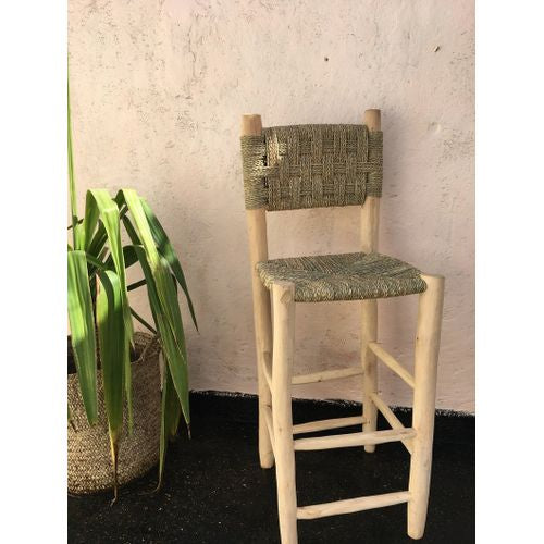 Tabouret / Chaise de bar "Nabil" en bois naturel et corde, doum / H70cm