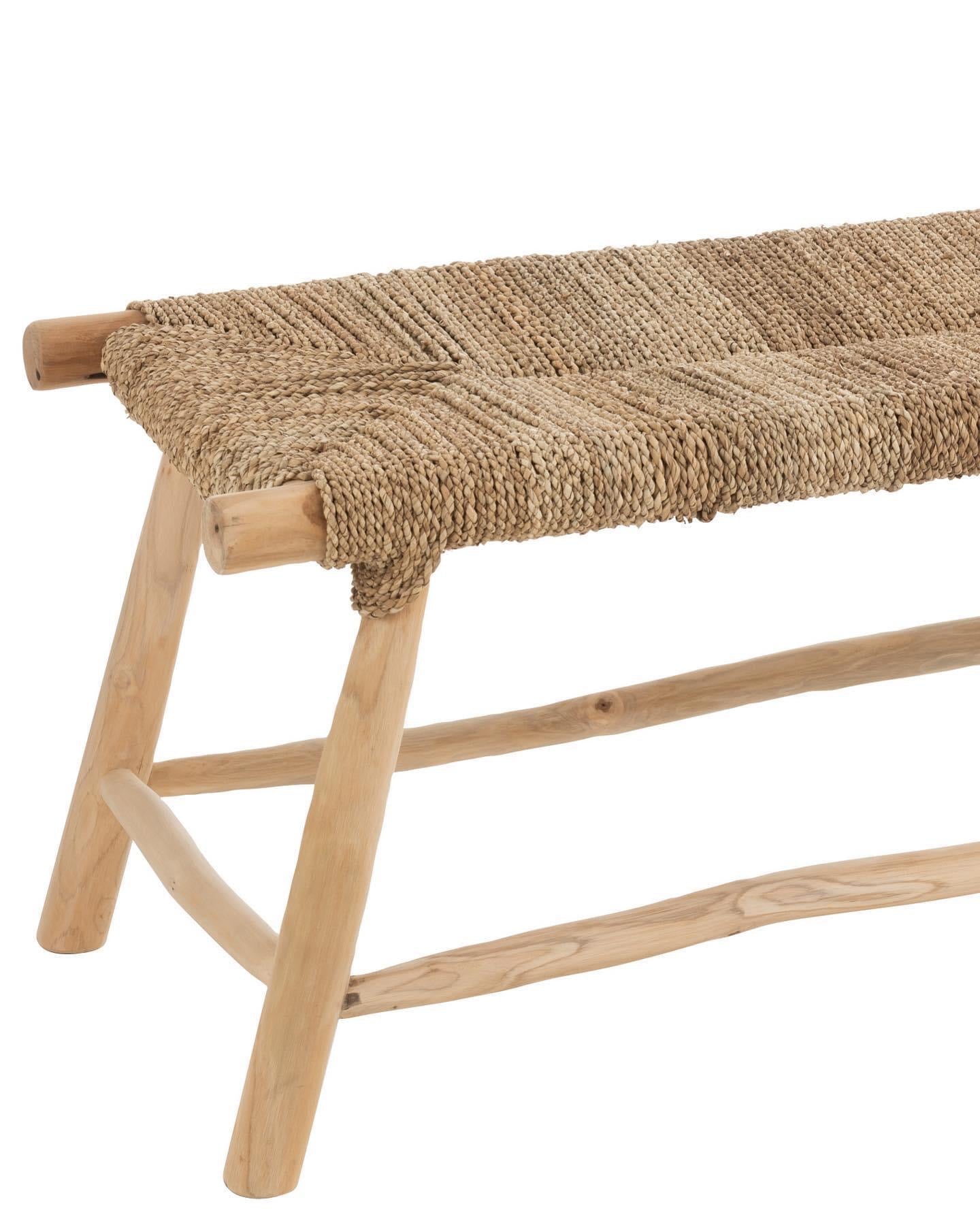 Banc "Moussa" avec pieds obliques en bois naturel, corde et doum - 100cm