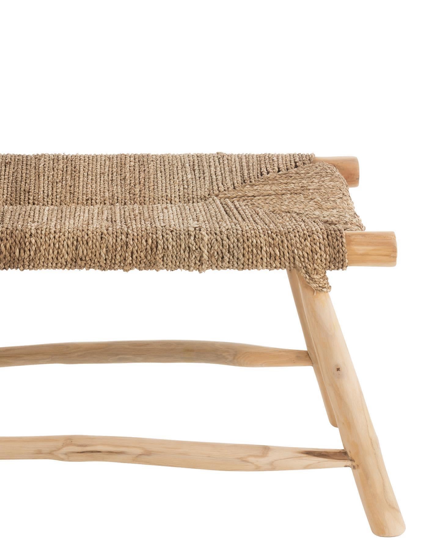 Banc "Moussa" avec pieds obliques en bois naturel, corde et doum - 100cm