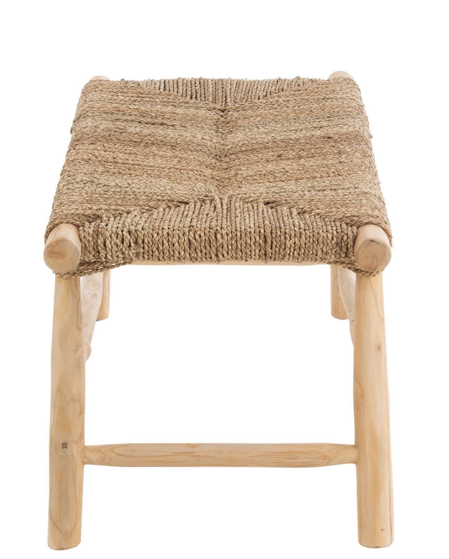 Banc "Moussa" avec pieds obliques en bois naturel, corde et doum - 100cm