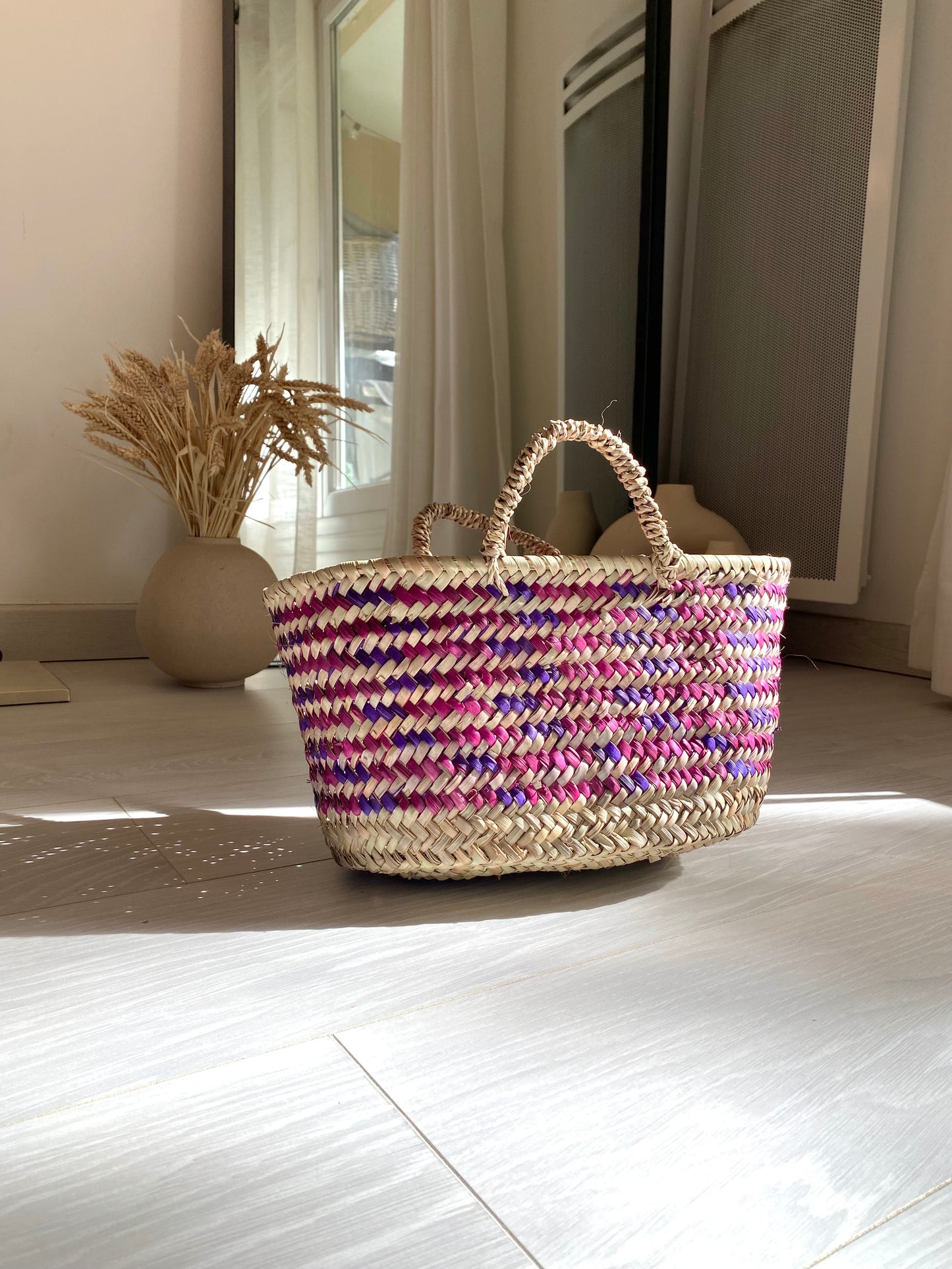 Petit panier "Zagora" coloré tressé en paille et doum