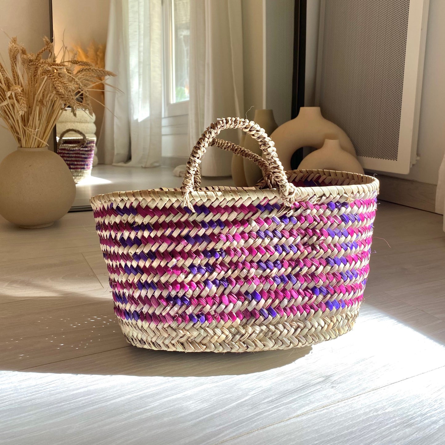 Petit panier "Zagora" coloré tressé en paille et doum