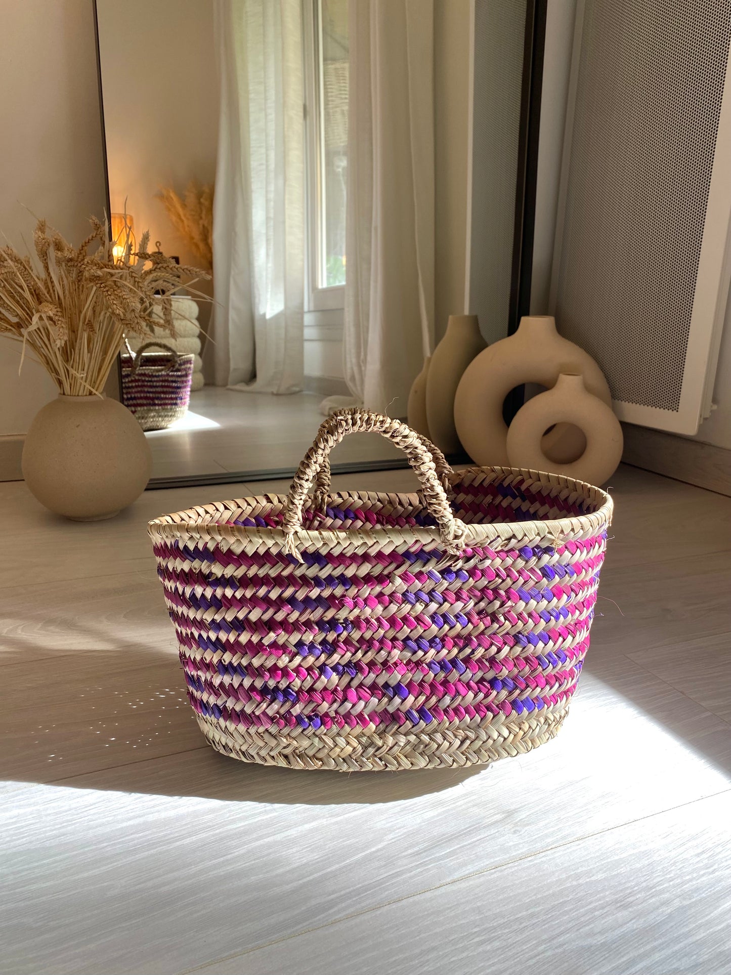 Petit panier "Zagora" coloré tressé en paille et doum