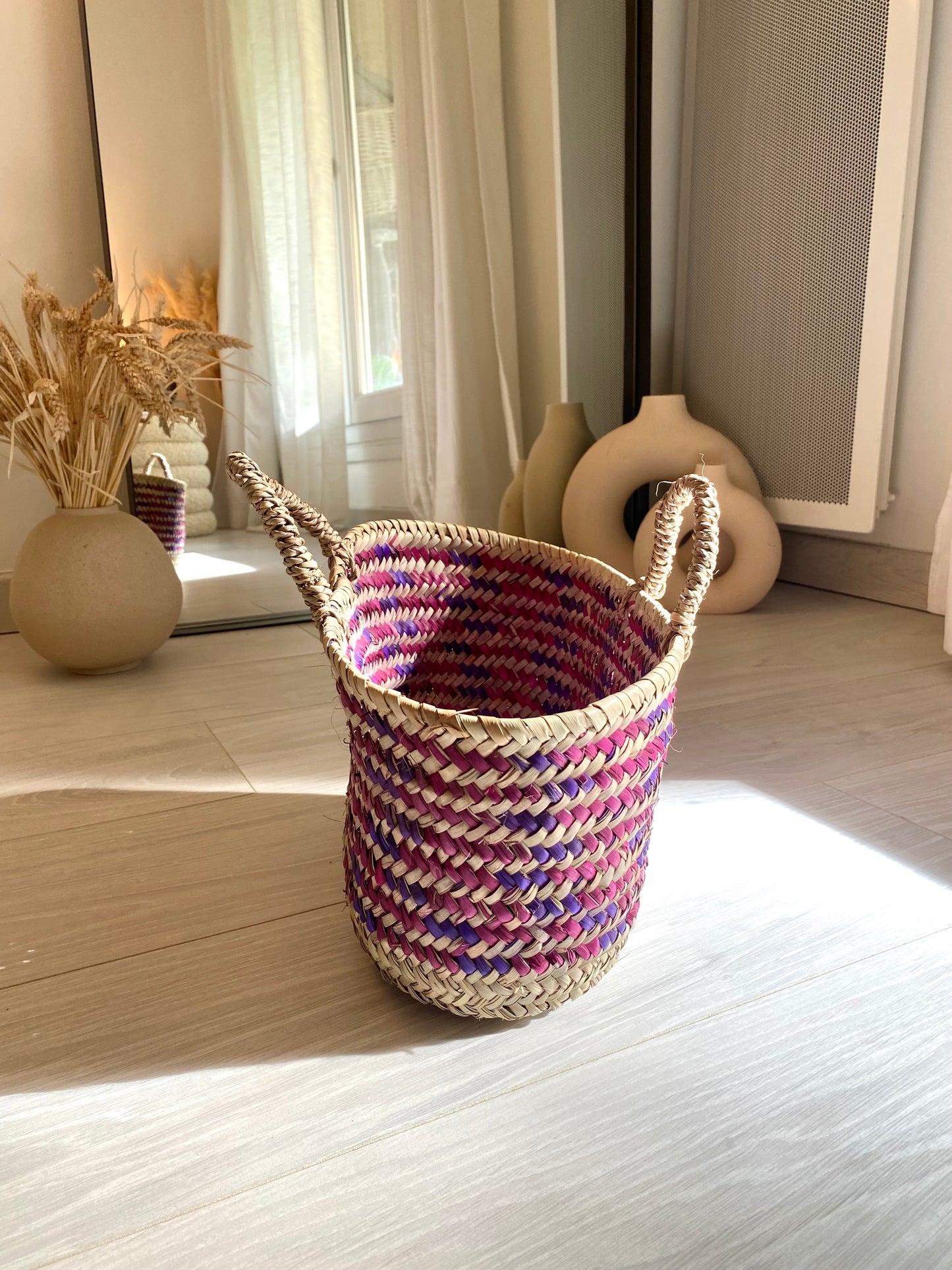 Petit panier "Zagora" coloré tressé en paille et doum