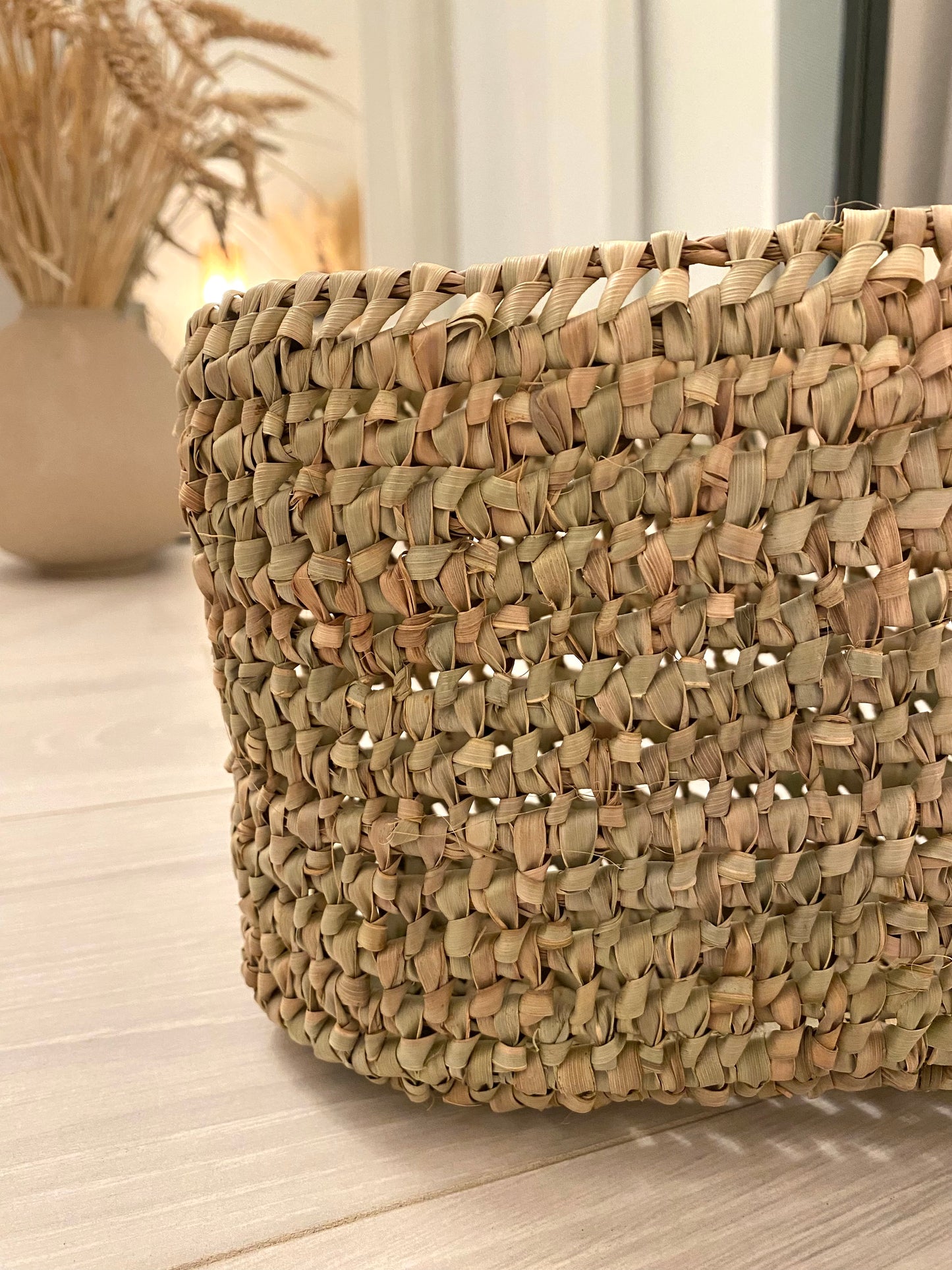 Petit panier de rangement "Tamri" sans anses tressé en paille et doum