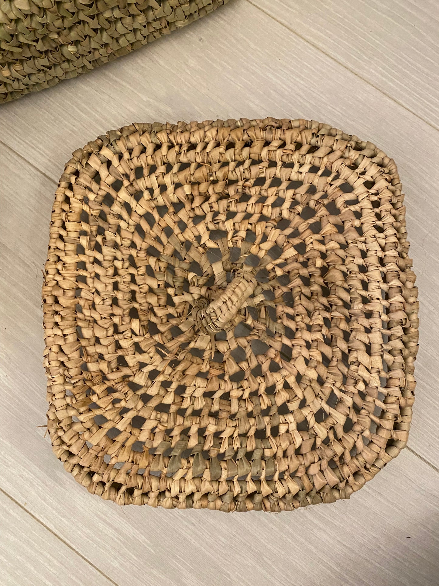 Panier de rangement "Salé" carrée à couvercle en paille et feuille de palmier - Lot de 2