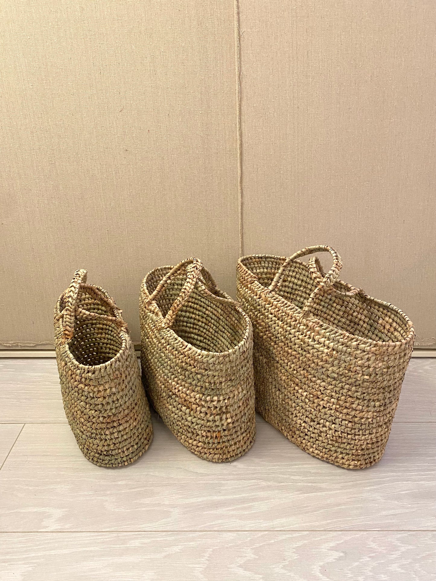 Panier "Tanger" en paille et doum - Lot de 3