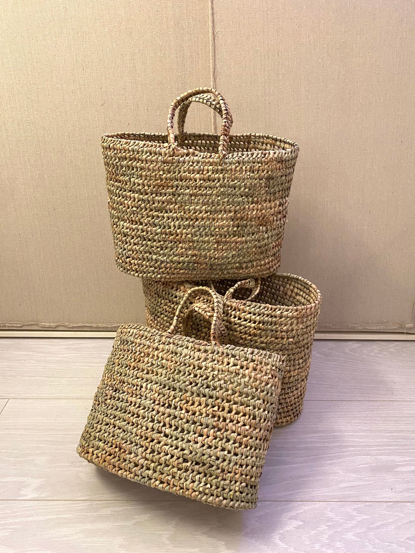 Panier "Tanger" en paille et doum - Lot de 3