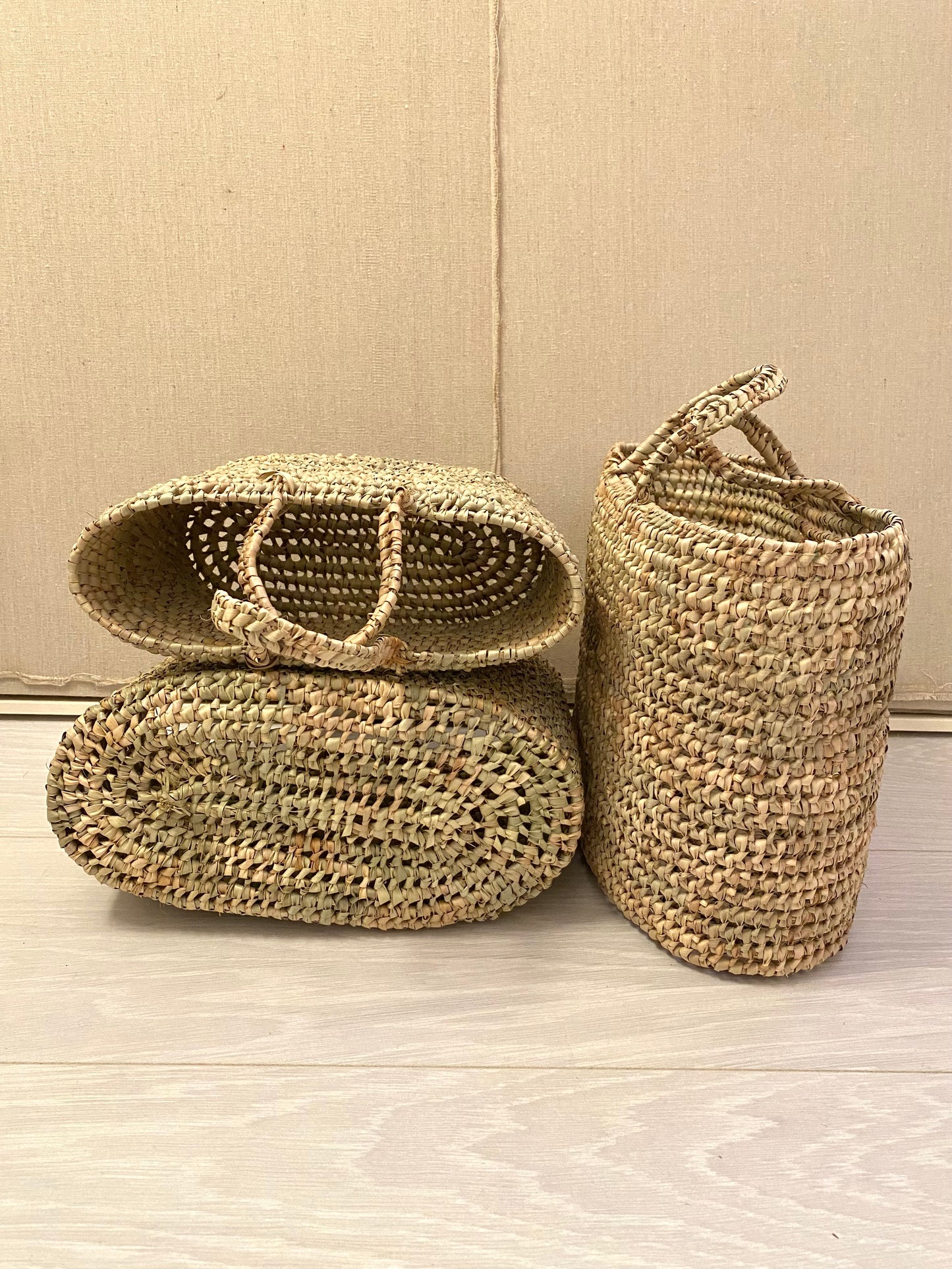 Panier "Tanger" en paille et doum - Lot de 3