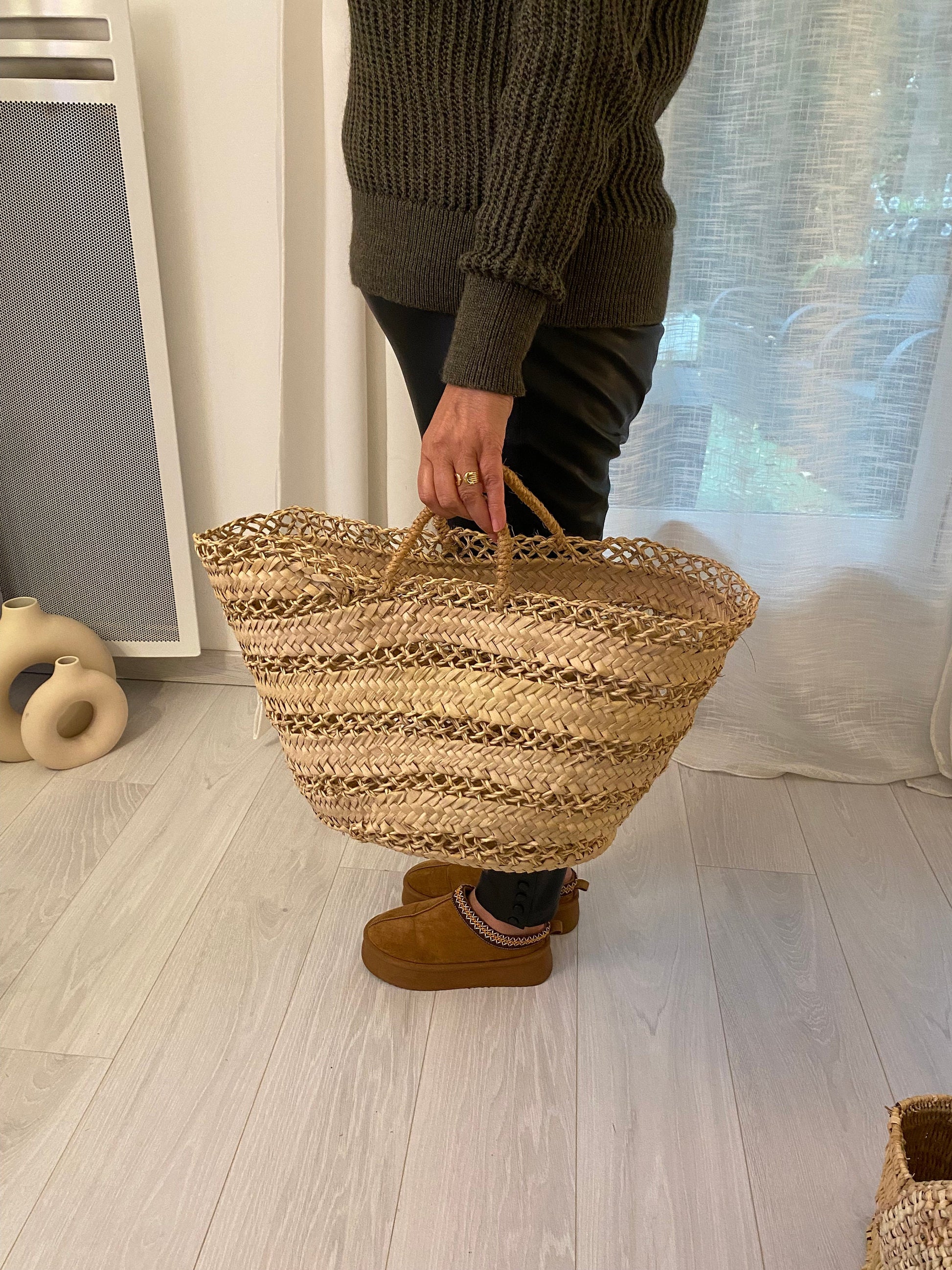 Panier, sac ajouré "El Jadida" tressé en doum