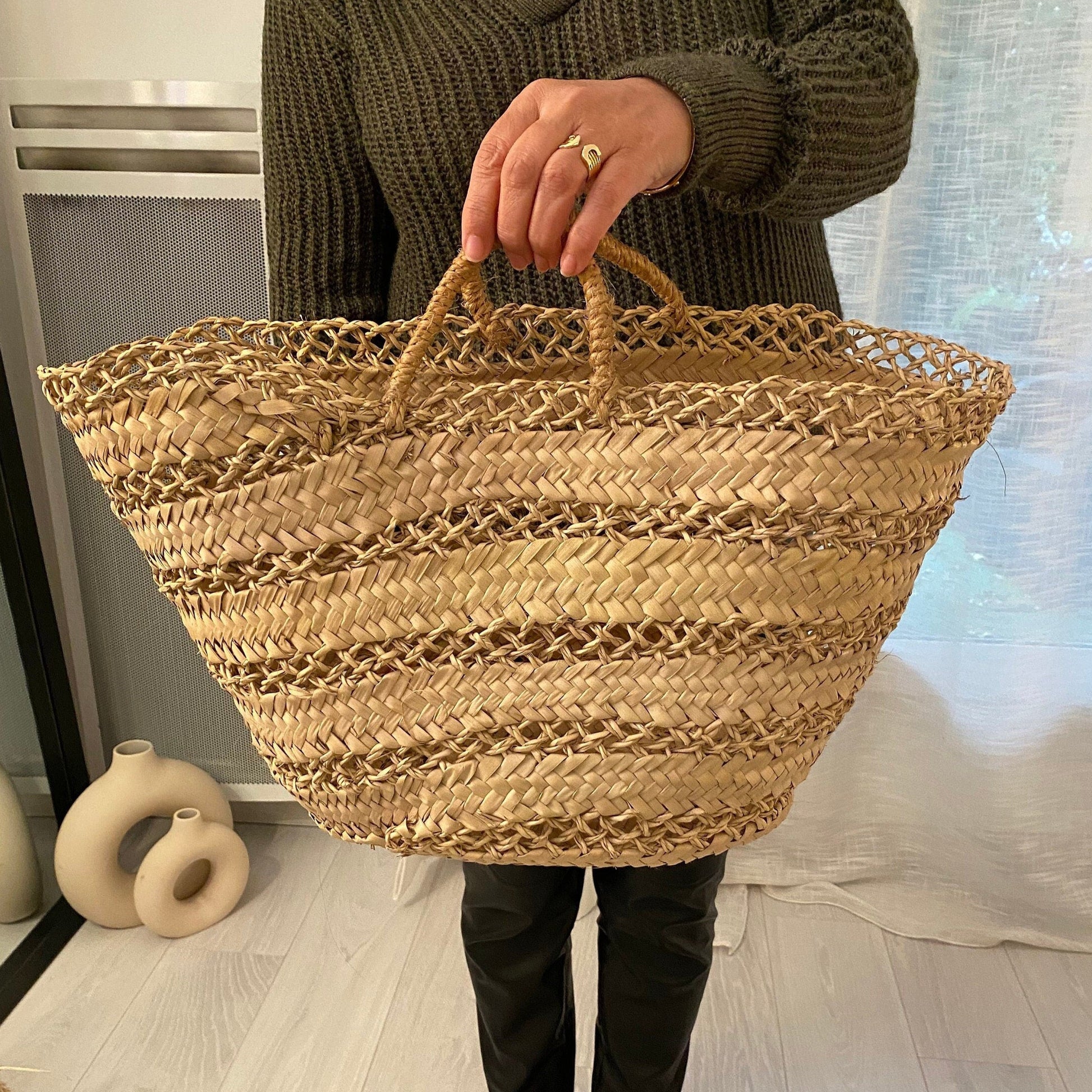 Panier, sac ajouré "El Jadida" tressé en doum