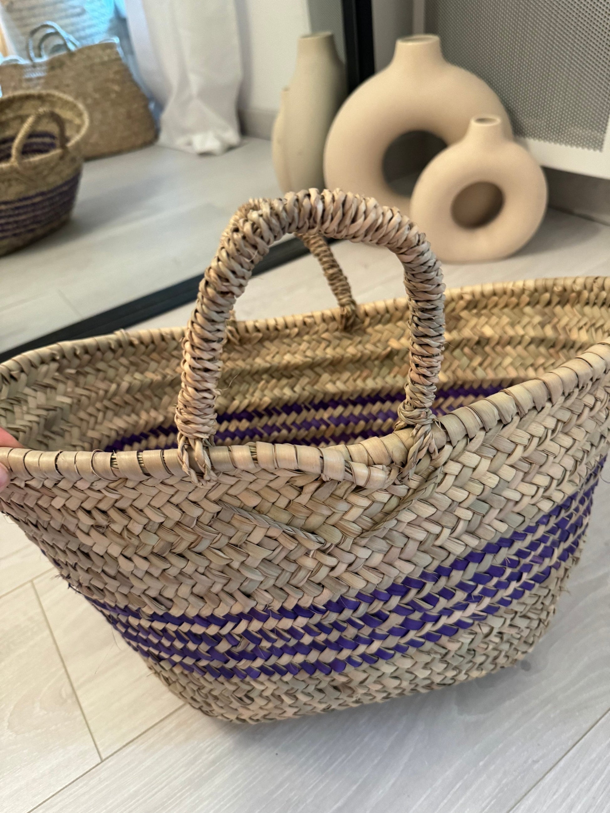 Panier "Akka" en paille et doum bicolore