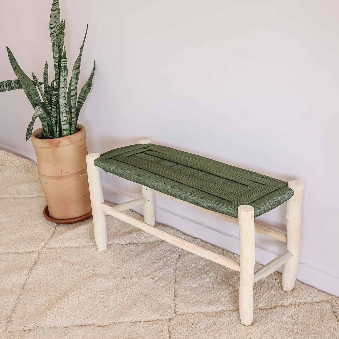 Banc "Bilel" en bois naturel, corde - 110cm