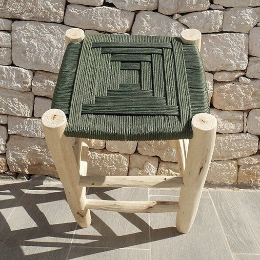 Tabouret "Nacer" beldi en bois d’eucalyptus et corde