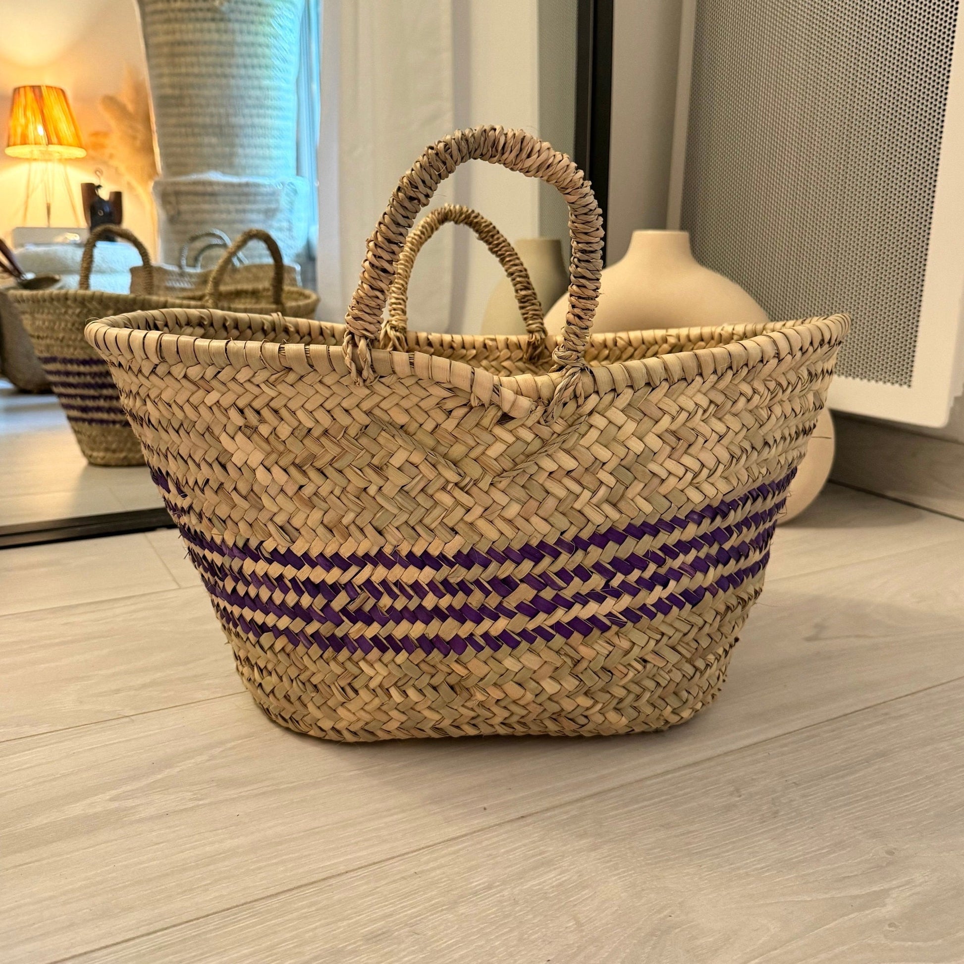 Panier "Akka" en paille et doum bicolore