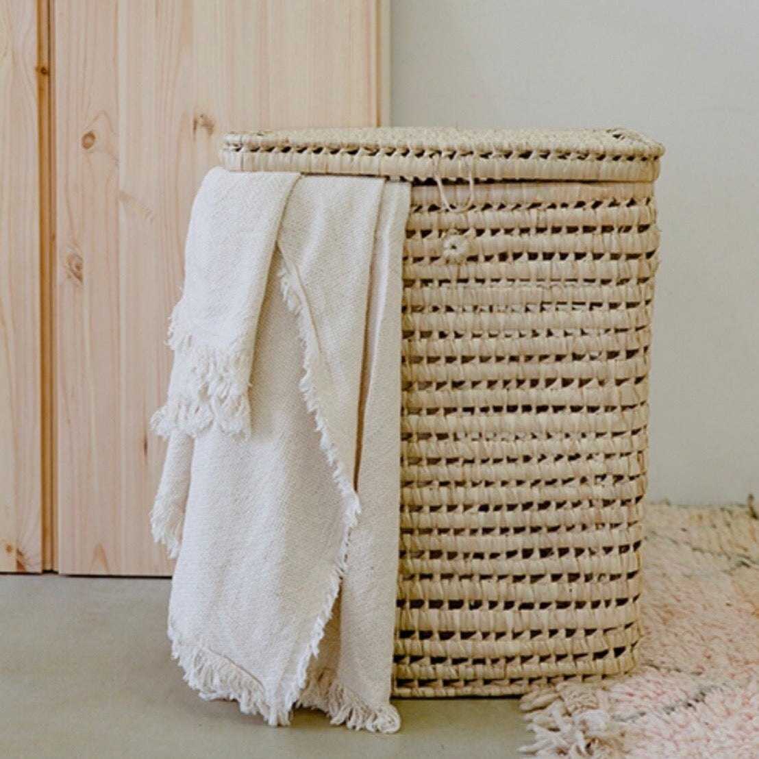 Panier à linge carré, panier de rangement en doum / feuille de palmier