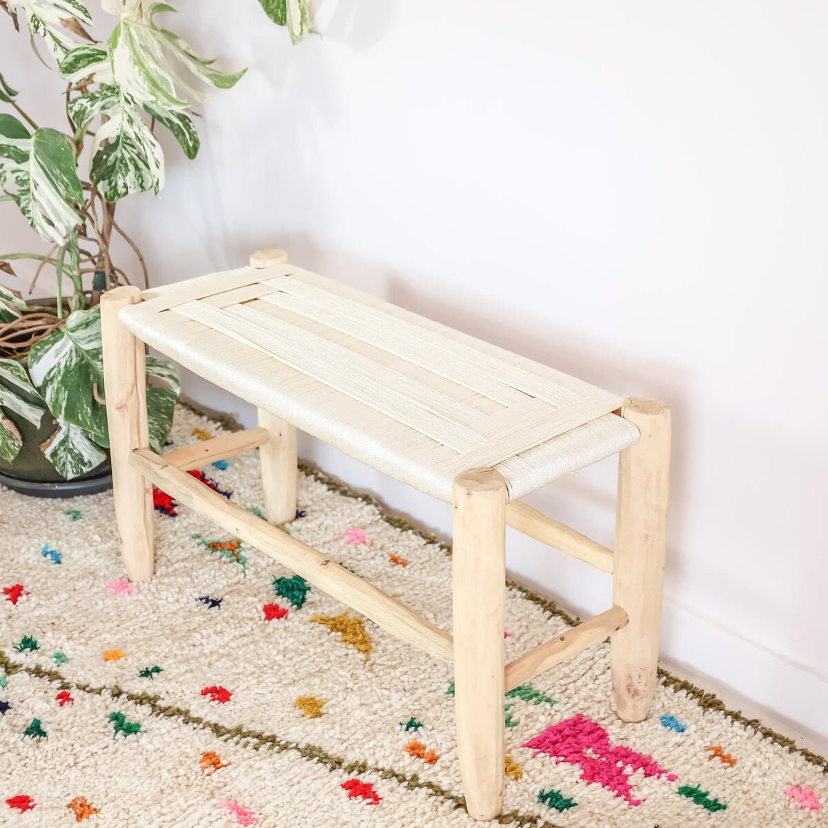 Banc "Bilel" en bois naturel, corde - 110cm