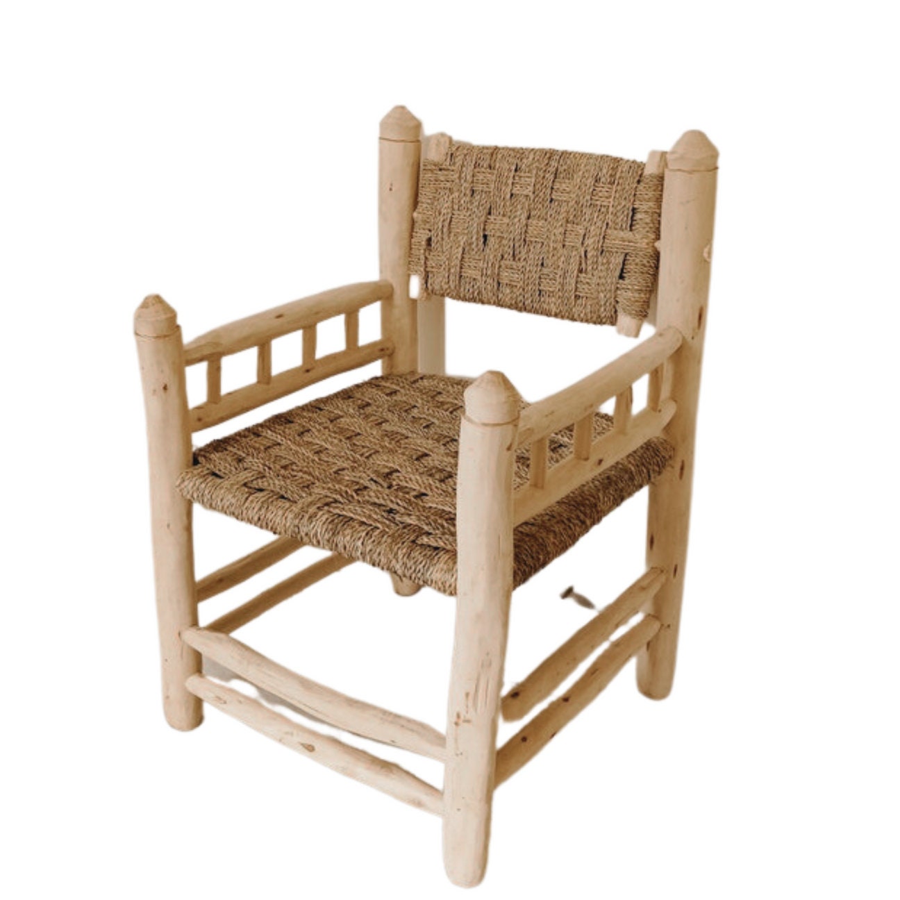 Fauteuil marocain en corde et bois "Qassim" avec dossier inclinable, chaise en bois, fauteuil design