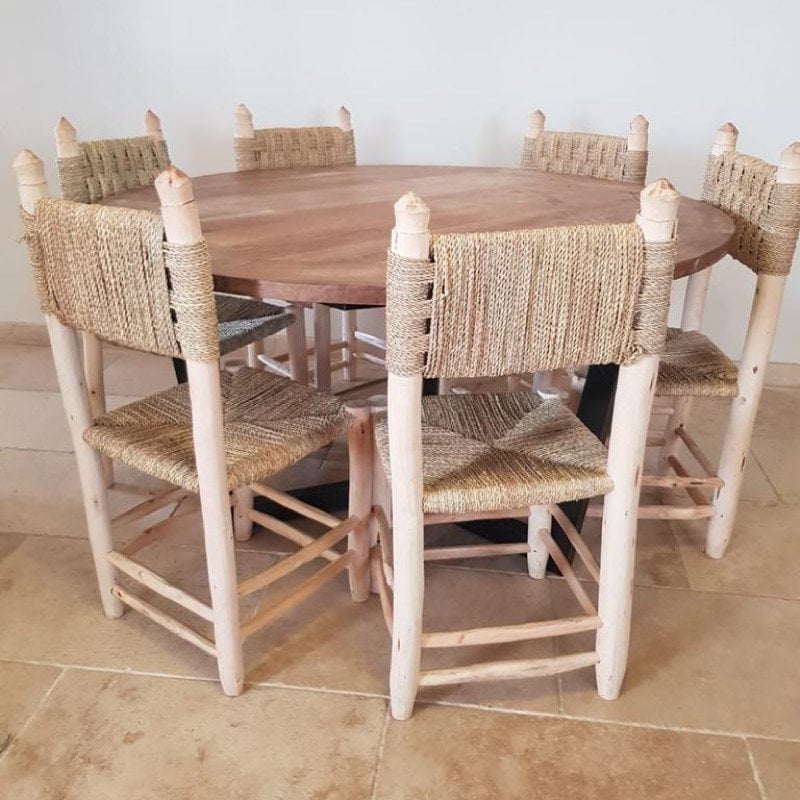 Lot de 4 chaises en bois naturel et corde, doum "SOFIANE"