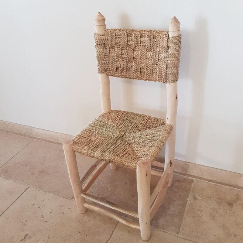 Lot de 4 chaises en bois naturel et corde, doum "SOFIANE"